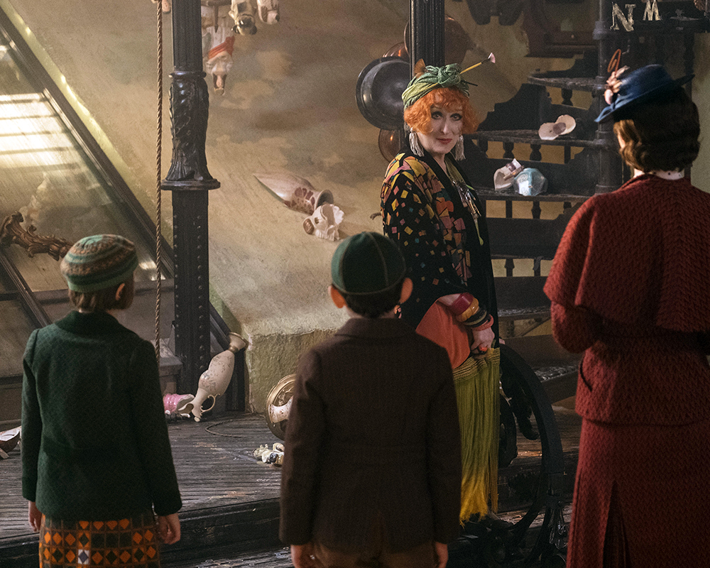 Emily Blunt is Mary Poppins, Meryl Streep is Cousin Topsy, Pixie Davies is Annabel Banks and Nathanael Saleh is John Banks in Disney’s MARY POPPINS RETURNS, a sequel to the 1964 MARY POPPINS, which takes audiences on an entirely new adventure with the practically perfect nanny and the Banks family.